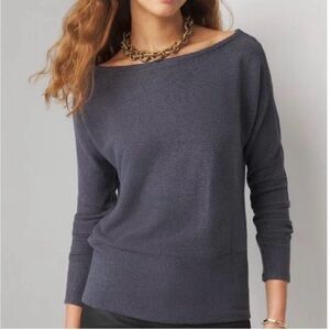 White House Black Market Medium Off The Shoulder Rib Knit Top Slate Black NWT